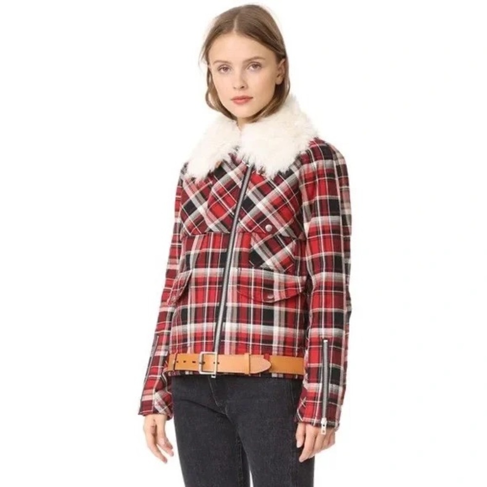 rag & bone plaid jacket with shearling collar and detachable leather belt